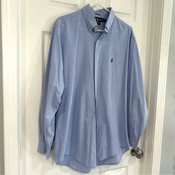 Ralph Lauren Polo Men's Blue Checkered Plaid Button Up Dress Shirt 16.5  34/35 - Picture 3 of 11